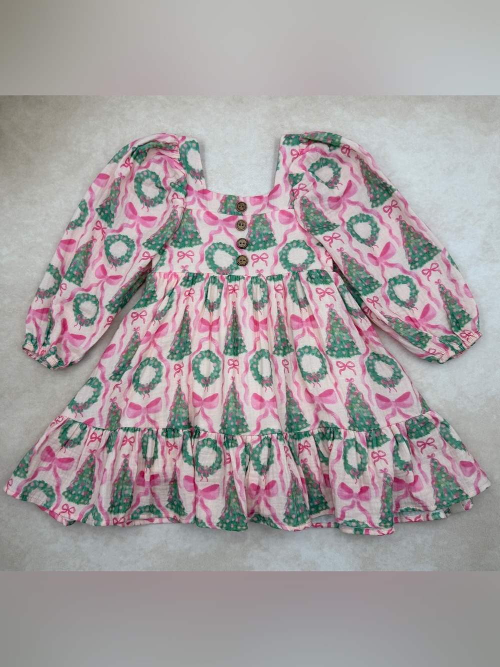 Cheeky Plum Pink and Green Holiday Wreath & Tree Dress